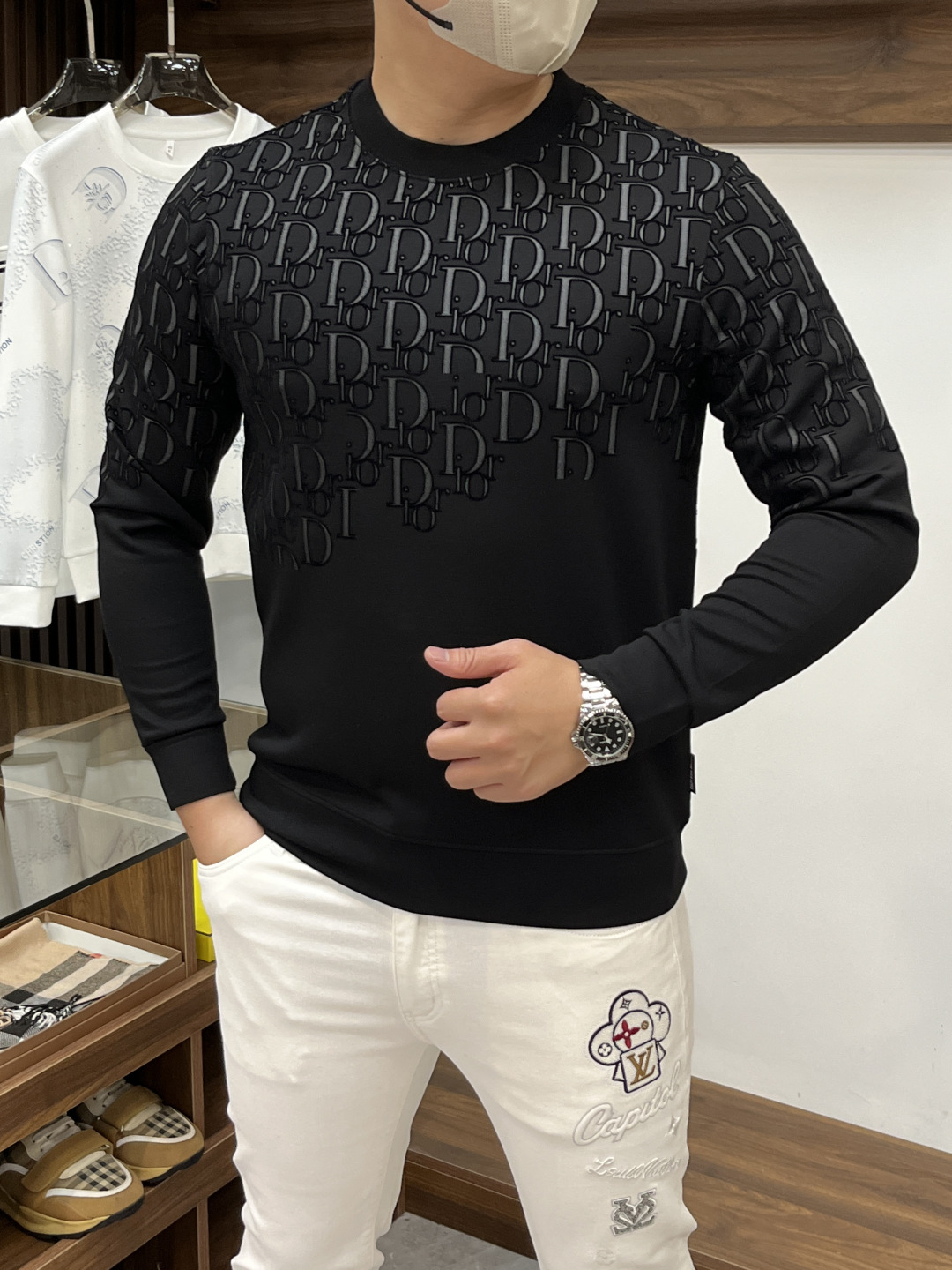 Diorr Men's Black Crewneck Sweatshirt Imported Cotton Blend Luxurious Comfort
