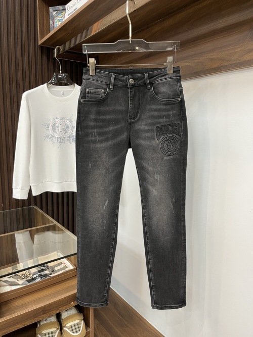 Gucci Men's Slim-Fit Jeans with Vintage Wash and Logo Detail 1 Gucci Men's Slim-Fit Jeans with Vintage Wash and Logo Detail