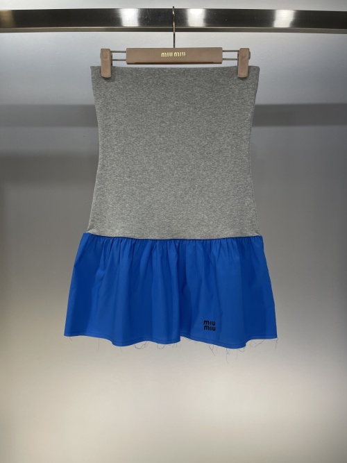 Miu Miu Two-Tone Mini Dress with Embroidered Logo - Blue/Gray, Size 36 1 Miu Miu Two-Tone Mini Dress with Embroidered Logo - Blue/Gray, Size 36