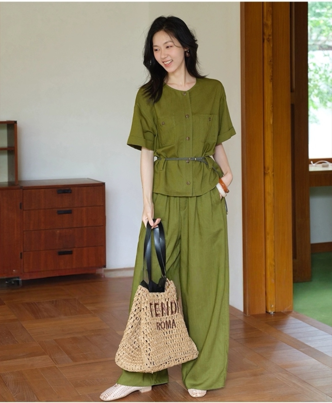“High-Quality Women’s Suit Support: Fermented Ash, Short Sleeves, Belt, SMLXL” - 图片 4