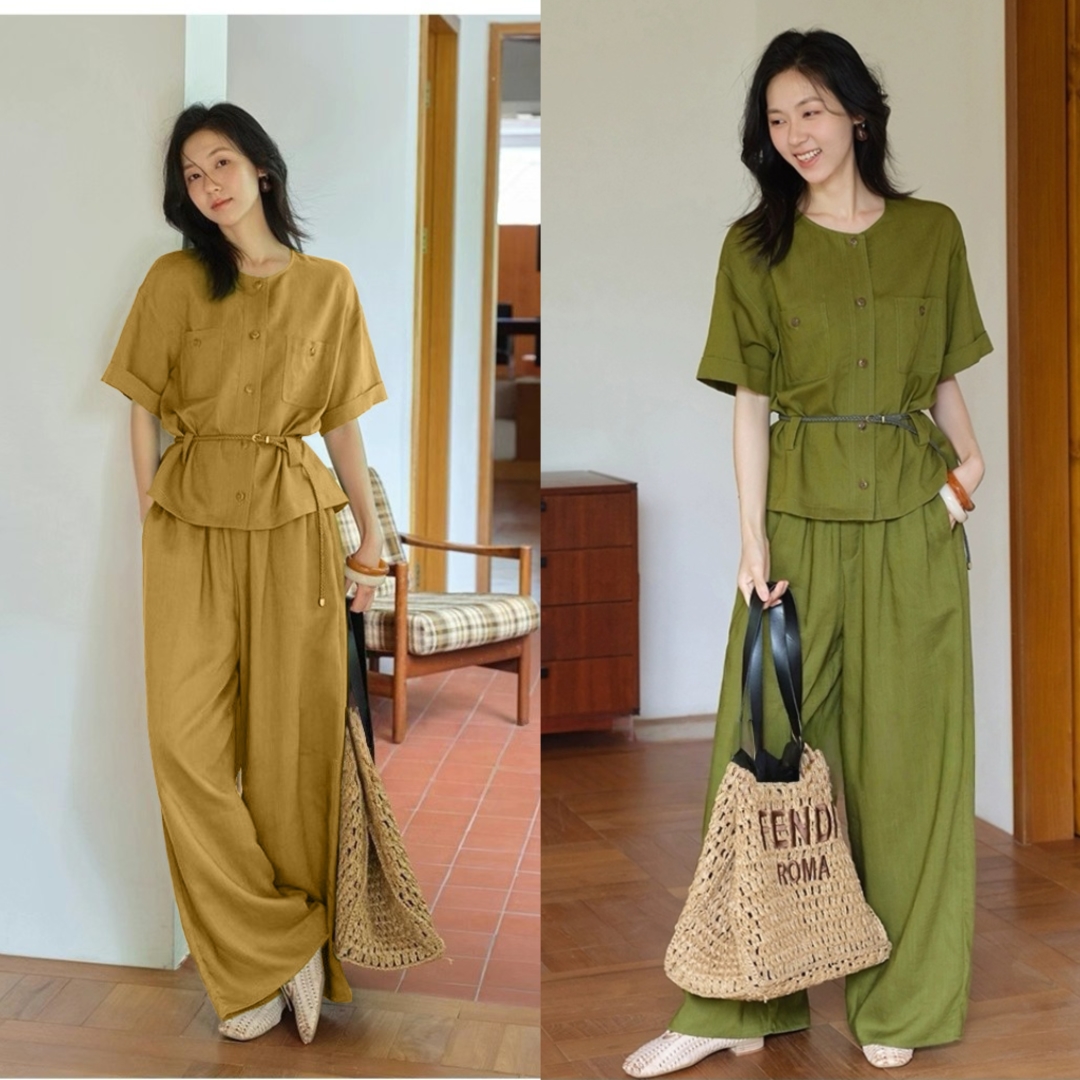 “High-Quality Women’s Suit Support: Fermented Ash, Short Sleeves, Belt, SMLXL” - 图片 6