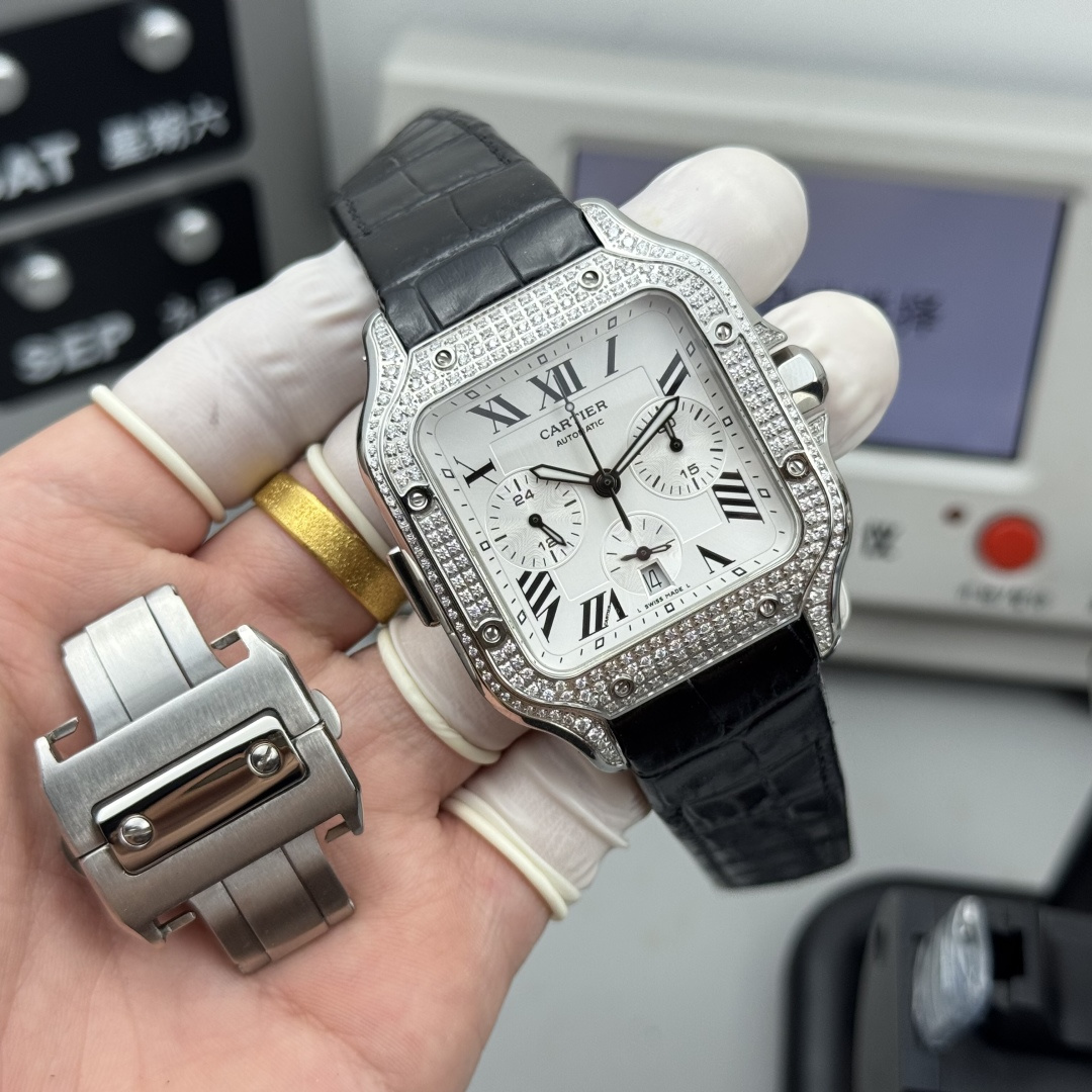 NO:337401,, TW Cartier Sandus Chronograph Diamond Custom Edition,,, cartier19860909, TW卡地亚山度士计时码表镶钻定制版,,,cartier,Watch
