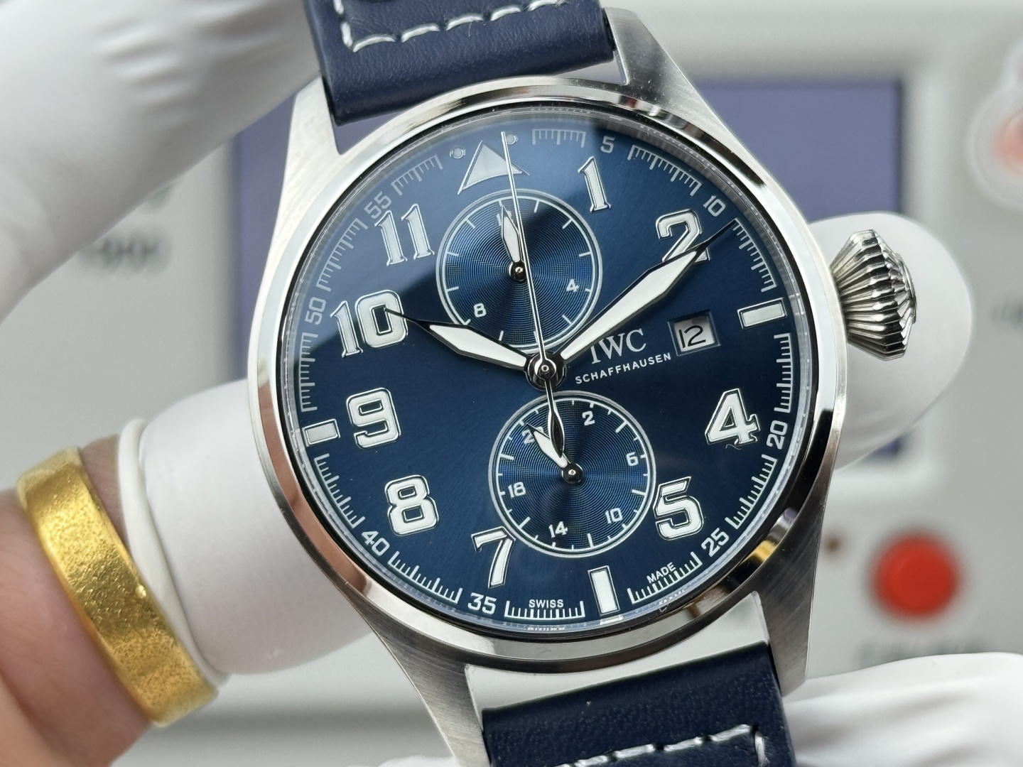 IWC Big Pilot's Watch Chronograph Le Petit Prince stainless steel case, blue dial, blue leather strap 43mm Men's Automatic