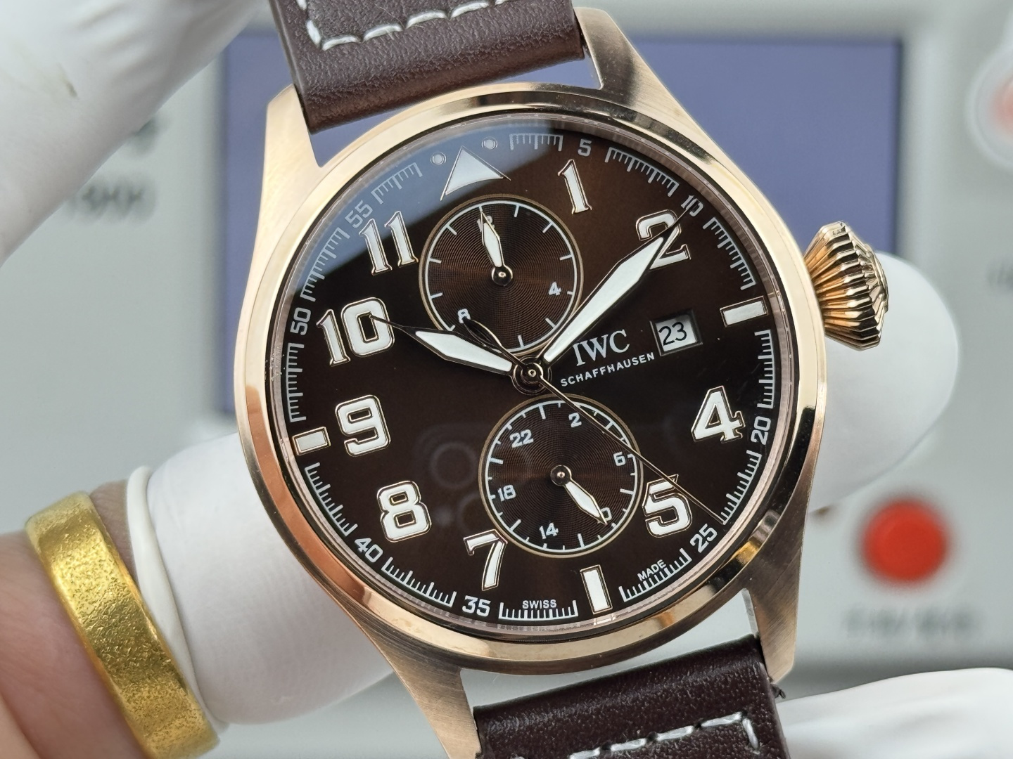 IWC Big Pilot's Watch Edition "Le Petit Prince" Annual Calendar Spitfire rose gold case, brown dial, brown leather strap 46mm Men's Automatic