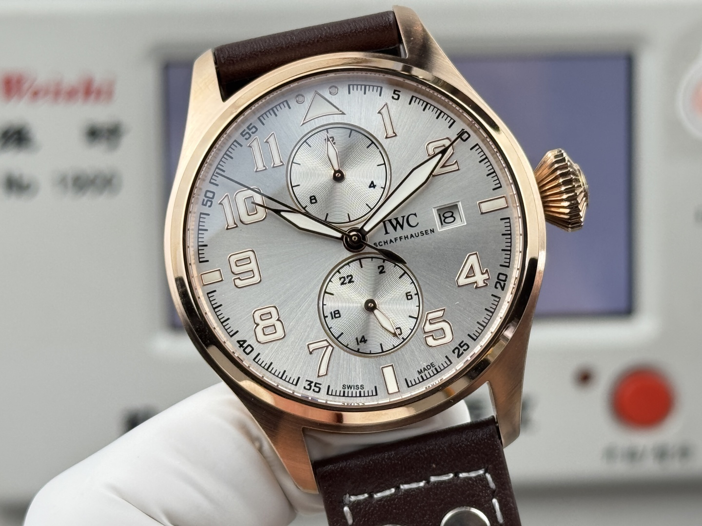 IWC Big Pilot's Watch 43 Spitfire rose gold case, silver dial, brown leather strap 43mm Men's Automatic