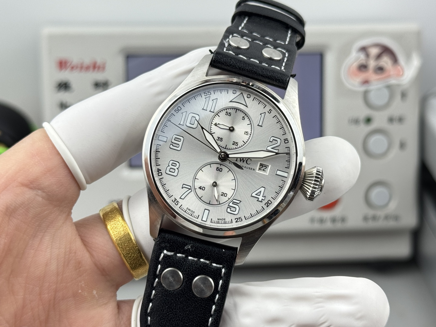 IWC Big Pilot's Watch Edition "Le Petit Prince" Chronograph stainless steel case, silver dial, black leather strap 46mm Men's Automatic