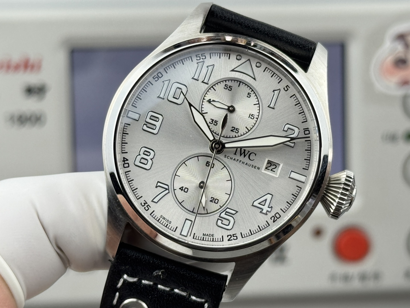 IWC Big Pilot's Watch Edition "Le Petit Prince" Chronograph stainless steel case, silver dial, black leather strap 46mm Men's Automatic