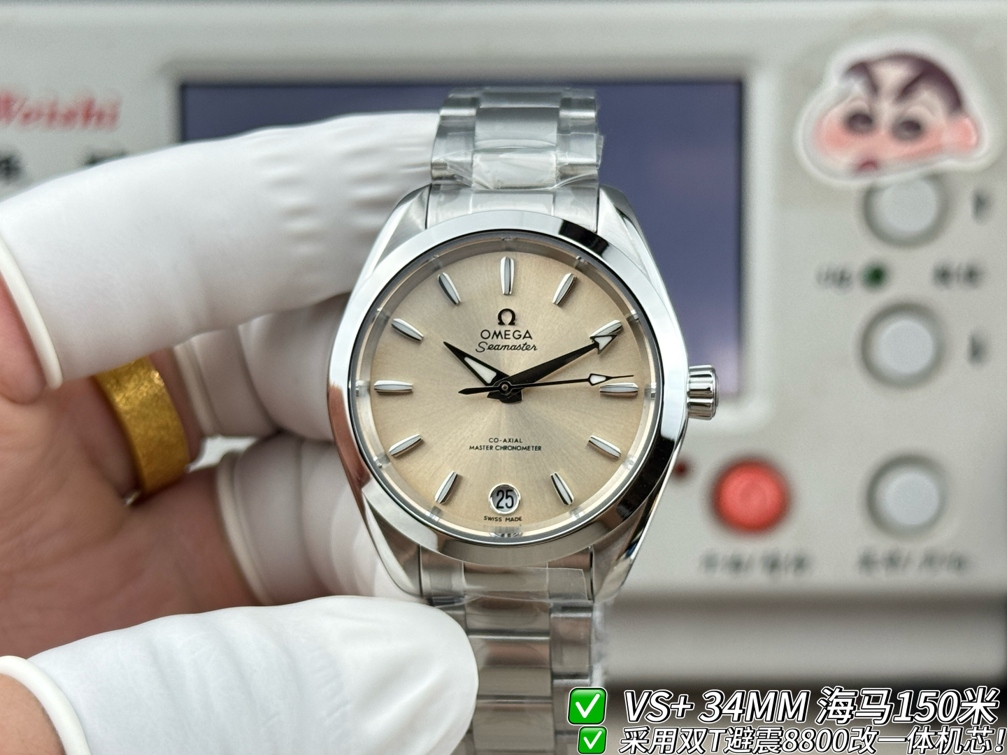 NO:944342,VS+ new Omega / OMEGA Seamaster series women's 34mm size is very friendly to most wrists. It has a sense of presence without being too exaggerated. It is very stable when paired with a double-T black balance wheel. It has sapphire glass. The strap snap buckle is consistent with the original one. The movement bearing adopts a three-piece set of accessories, which is consistent with the original one. It is waterproof and has no problem with daily hand washing.  The versatile style is suitable for various occasions, the real thing is super beautiful, many actresses wear it as endorsement. The most stable mechanical women's watch vs + the most ingenious mechanical watch,,,omega19860909VS+新款 欧米茄 / OMEGA 海马系列 女款34mm尺寸对大多数手腕来说非常友好,既有存在感又不会特别夸张,搭配双t黑摆轮走时非常稳定,蓝宝石玻璃,表带按扣采用跟原装一致,机芯轴承综采用三件套配件,跟原装一致,加强防水日常洗手洗手绝无问题, 百搭款式适合各种场合,实物超级漂亮,很多女星代言佩戴.最稳定机械女表vs+匠心之作机械腕表,,,omega,Watch