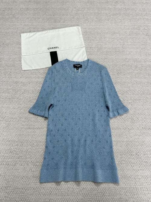 Chanel Knitted Short Sleeve Top, Comfort & Breathable Fine Combed Cotton 1 Chanel Knitted Short Sleeve Top, Comfort & Breathable Fine Combed Cotton