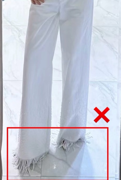 Women's White Wide Leg Trousers with Fringe Hem - Stylish & Comfortable