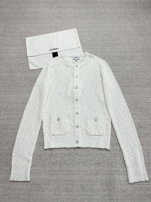 Chanel Coco Beach Knit Cardigan with Pockets, White, Luxurious and Stylish