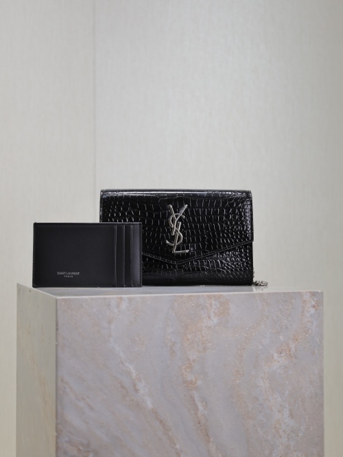 Saint Laurent Uptown Mini Envelope Bag in Black Crocodile Embossed Leather 1 Saint Laurent Uptown Mini Envelope Bag in Black Crocodile Embossed Leather