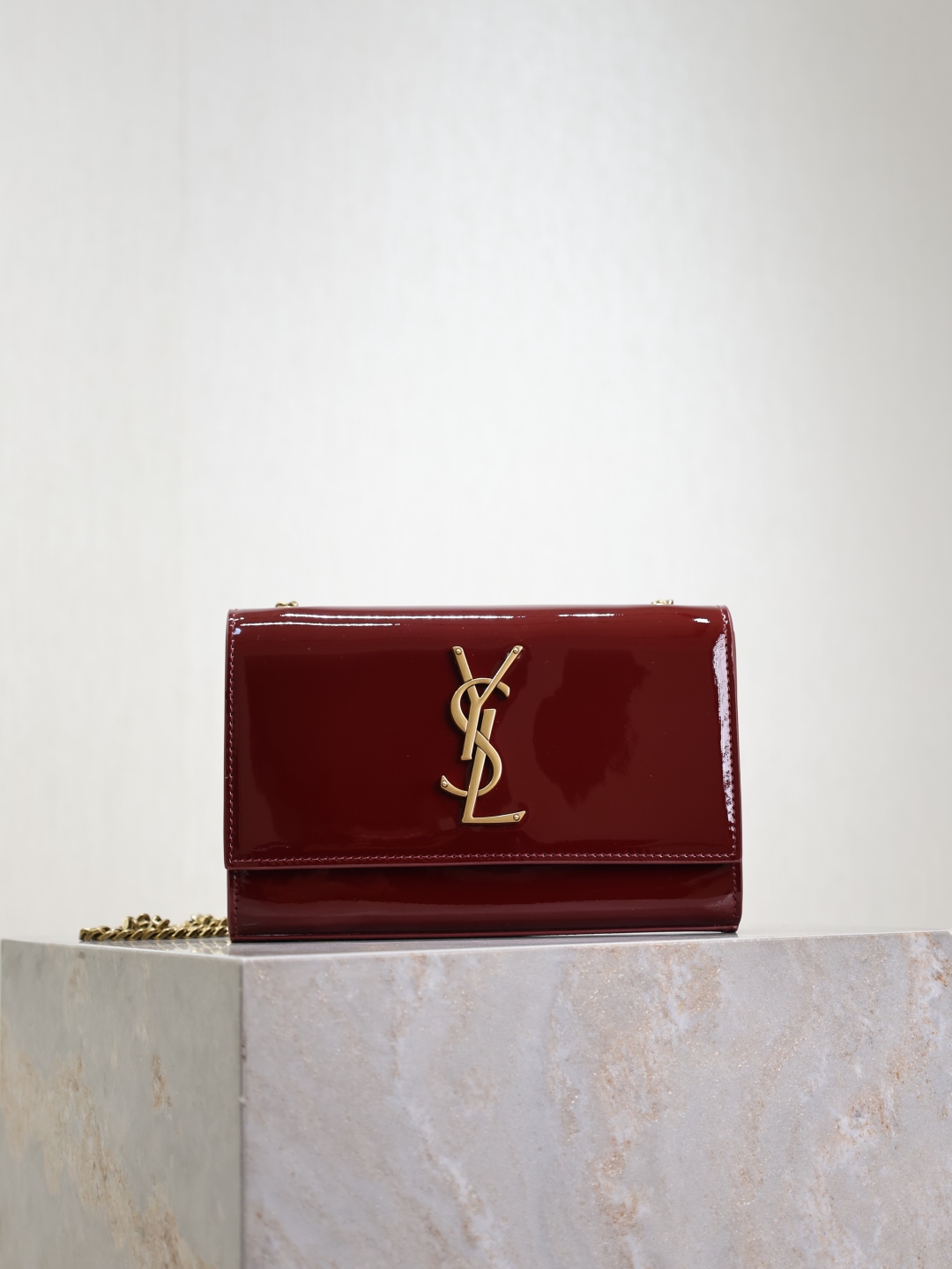 Yves Saint Laurent Kate Clutch 20cm - Patent Leather, Gold Hardware, Red Burgundy