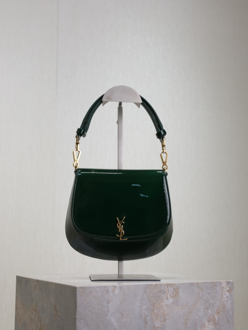 Saint Laurent Voltaire Green Patent Leather Saddle Bag with Gold Hardware
