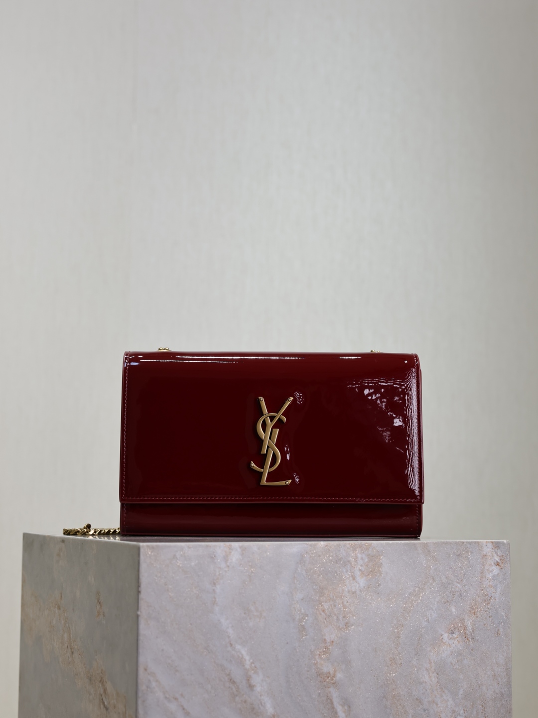 Yves Saint Laurent Kate Clutch in Red Patent Leather with Gold Hardware