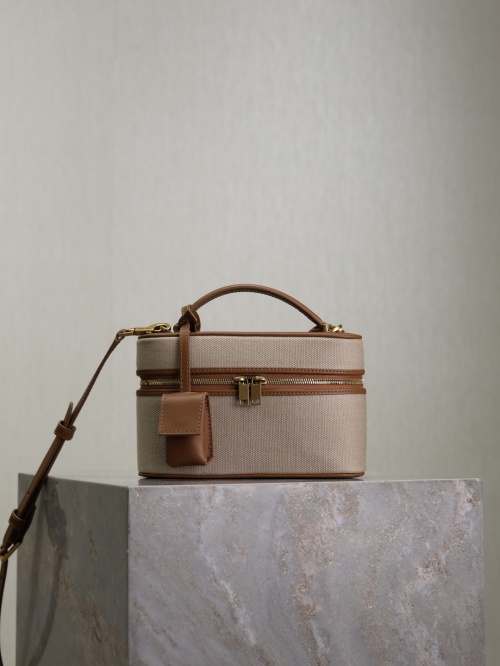 Gaby Mini Box Bag: Chic Leather & Canvas Shoulder Bag, 18x11x6.5cm
