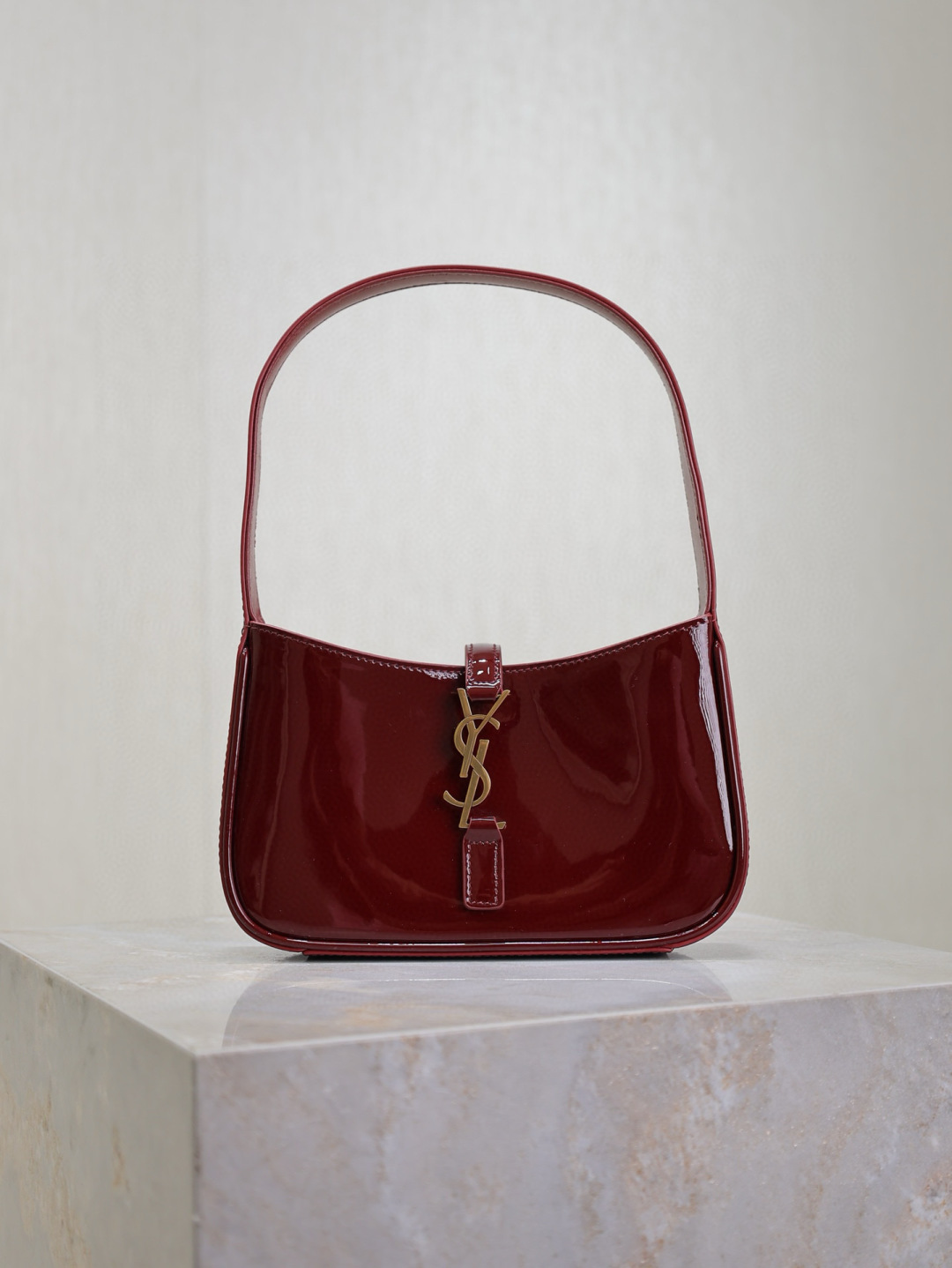 Yves Saint Laurent LE 5A7 Mini Burgundy Patent Leather Shoulder Bag