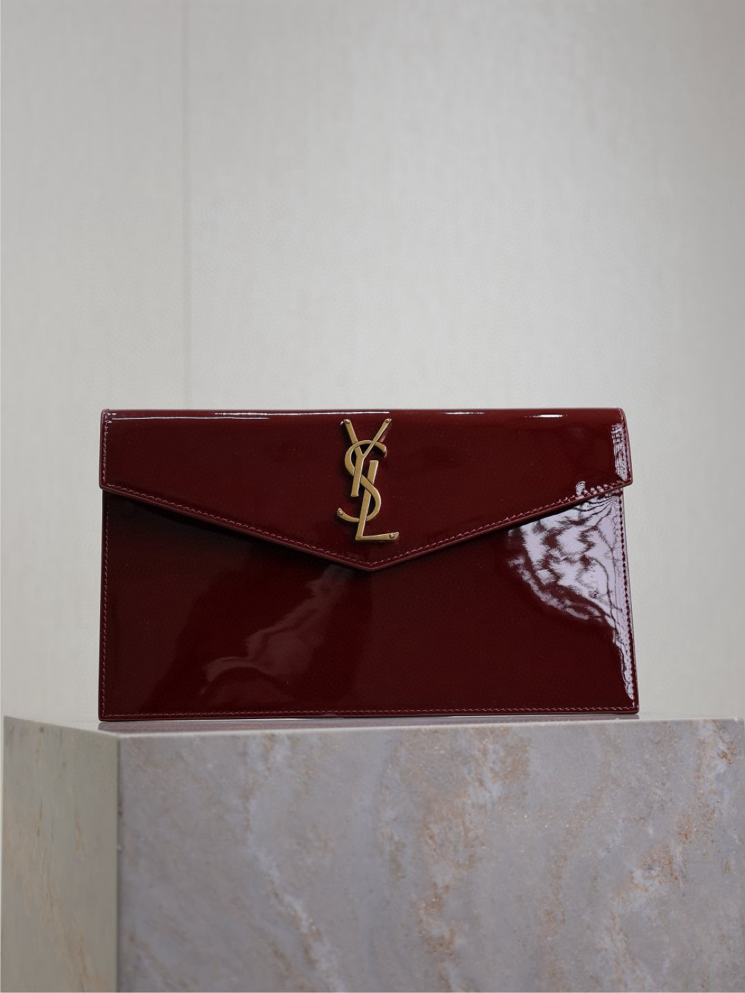 Saint Laurent Uptown Clutch in Red Patent Leather with Gold-Tone Hardware