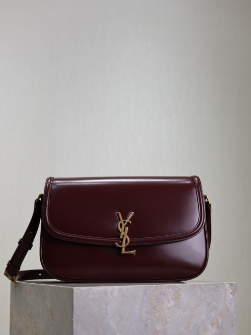 Saint Laurent Solferino Box Leather Shoulder Bag - Burgundy, Adjustable Strap 1 Saint Laurent Solferino Box Leather Shoulder Bag - Burgundy, Adjustable Strap
