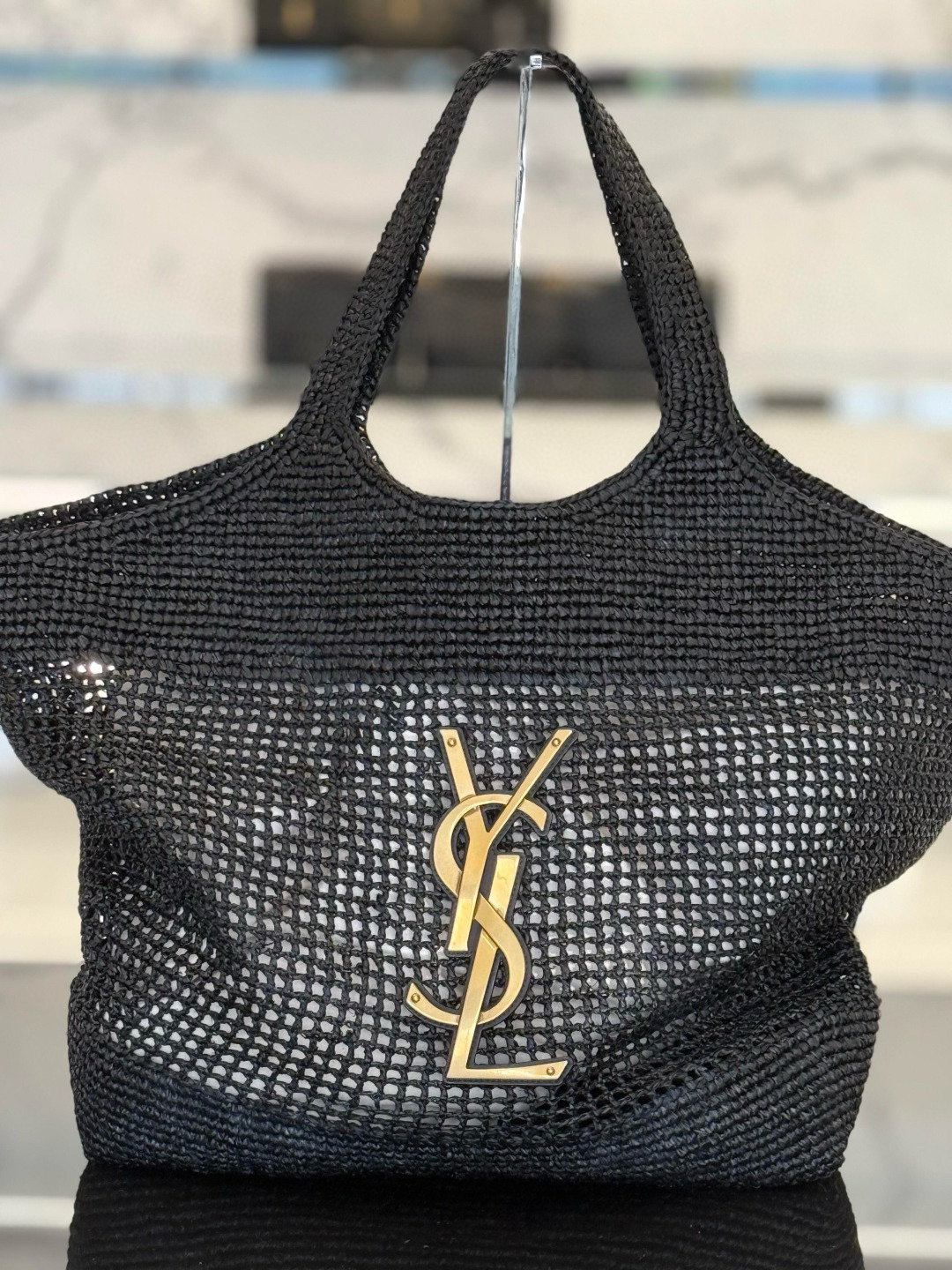 NO:387821,Black Rafia Icare Shopping Bags, Saint Laurent, saint laurent19860909黑色拉菲草Icare 购物袋,圣罗兰,saint laurent,Bag