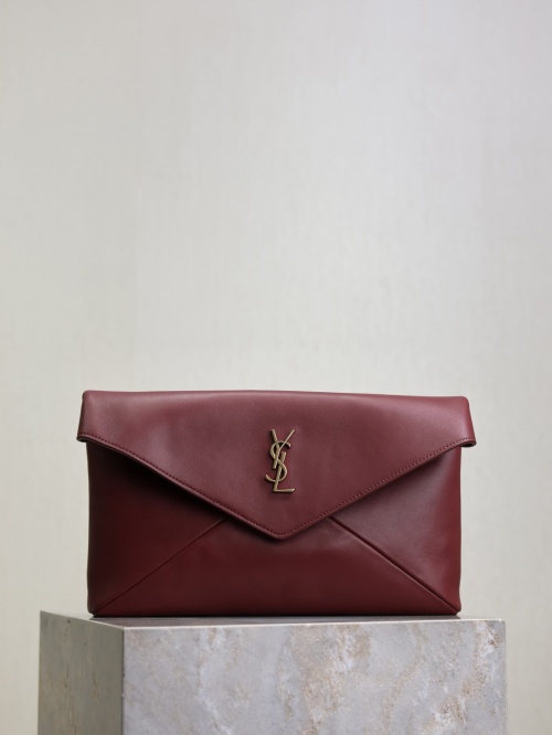 Yves Saint Laurent Envelope Clutch in Burgundy Leather with Gold Hardware 1 Yves Saint Laurent Envelope Clutch in Burgundy Leather with Gold Hardware