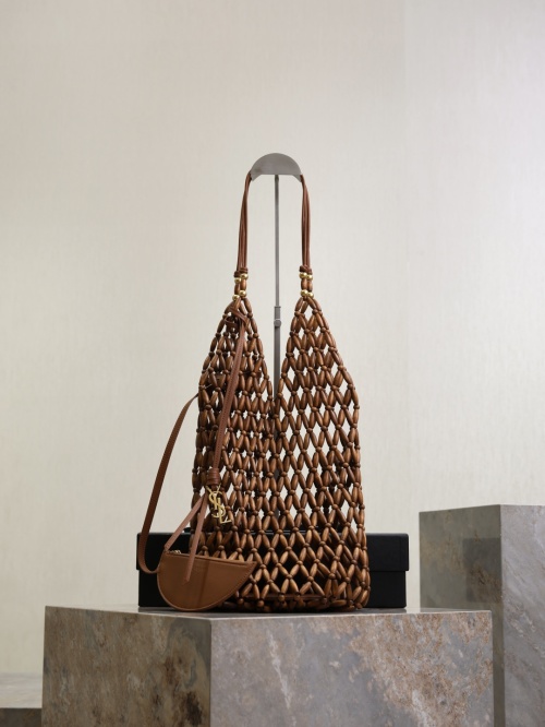 Saint Laurent Bucket Supple Bag, Hand-Woven Wood Bead Design 1 Saint Laurent Bucket Supple Bag, Hand-Woven Wood Bead Design