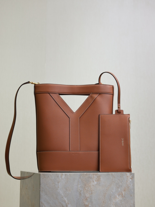 Saint Laurent Caramel Leather Y-Emblem Tote Bag with Detachable Pouch 1 Saint Laurent Caramel Leather Y-Emblem Tote Bag with Detachable Pouch