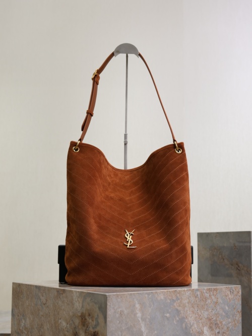 Saint Laurent Niki Suede Bucket Bag with V-Stitch and Cassandre Logo 1 Saint Laurent Niki Suede Bucket Bag with V-Stitch and Cassandre Logo