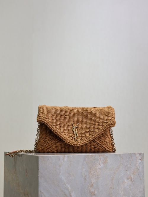 Yves Saint Laurent Calypso Raffia Chain Clutch Bag - Handwoven Design 1 Yves Saint Laurent Calypso Raffia Chain Clutch Bag - Handwoven Design