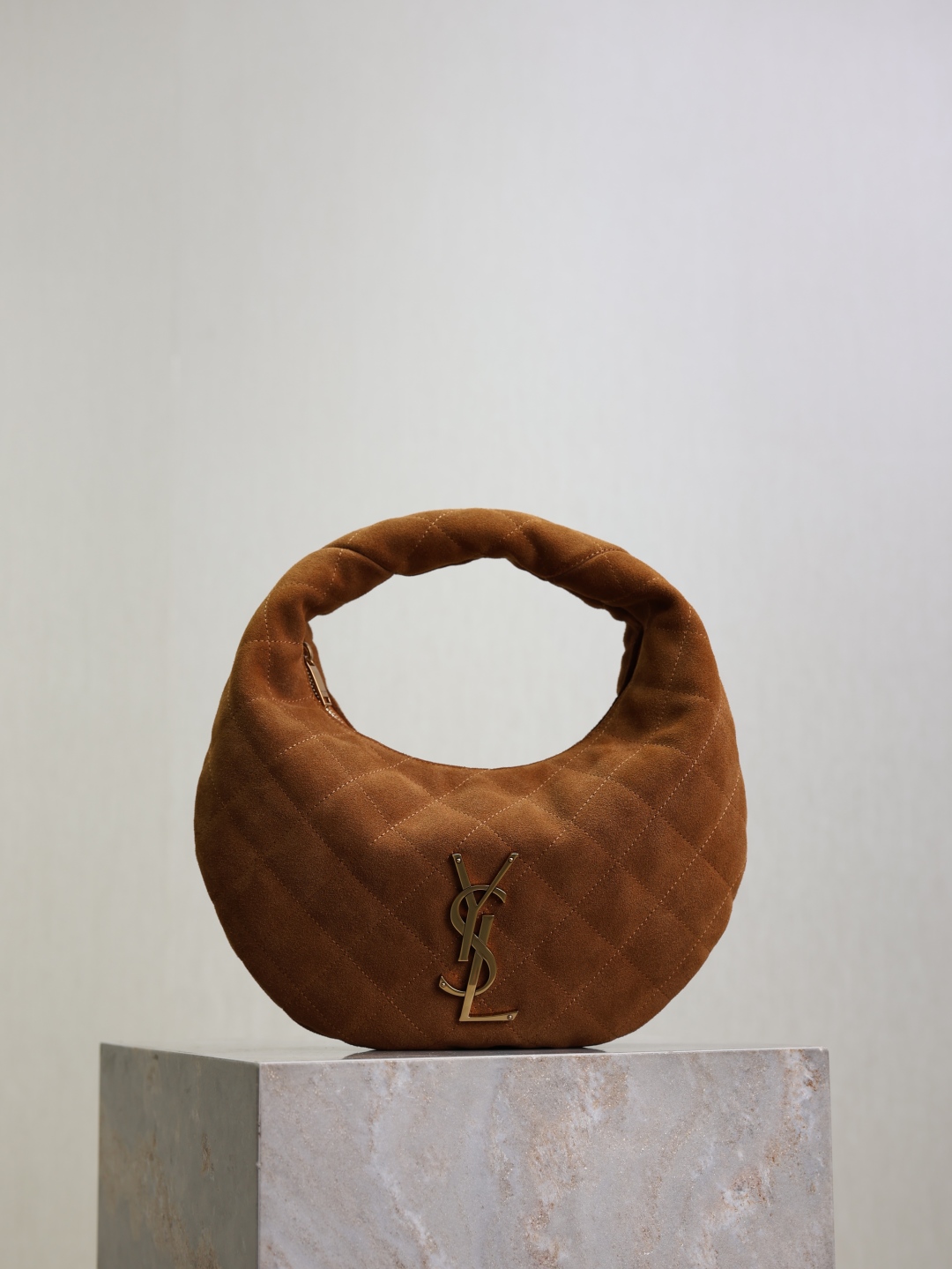 Saint Laurent ICARE Baby Suede Hobo Bag with Metal Logo - Iconic Design