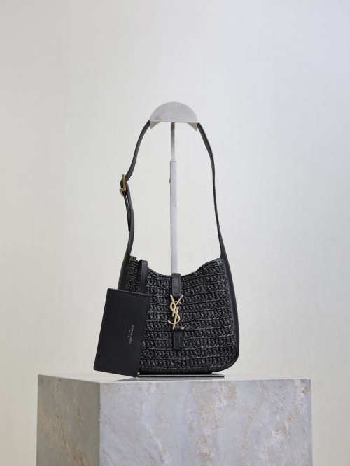 Yves Saint Laurent Le 5 A 7 Mini Raffia Woven Shoulder Bag,Black