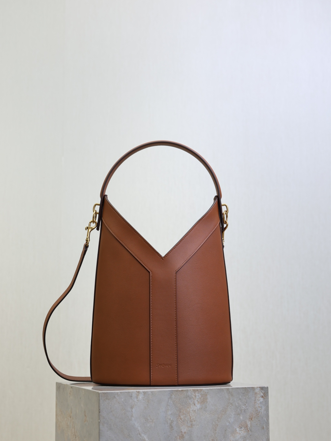 Yves Saint Laurent Caramel YSL Logo Shoulder Bucket Bag, 25x34x15cm