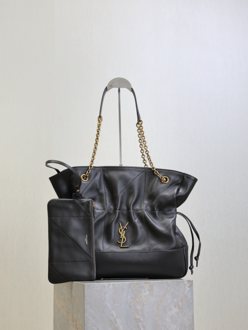 Jamie Large Bucket Bag in Gray Soft Lambskin Leather with Gold Hardware