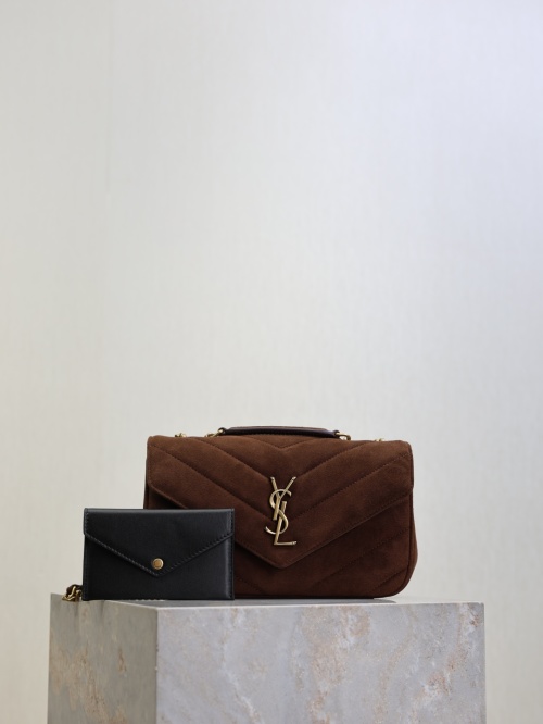 Saint Laurent LouLou Suede Shoulder Bag, 24cm - Brown