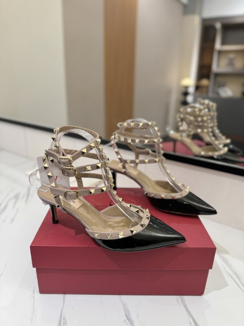 Valentino Garavani Rockstud Ankle-Strap Pointed Toe Heels, Black Patent Leather 1 Valentino Garavani Rockstud Ankle-Strap Pointed Toe Heels, Black Patent Leather