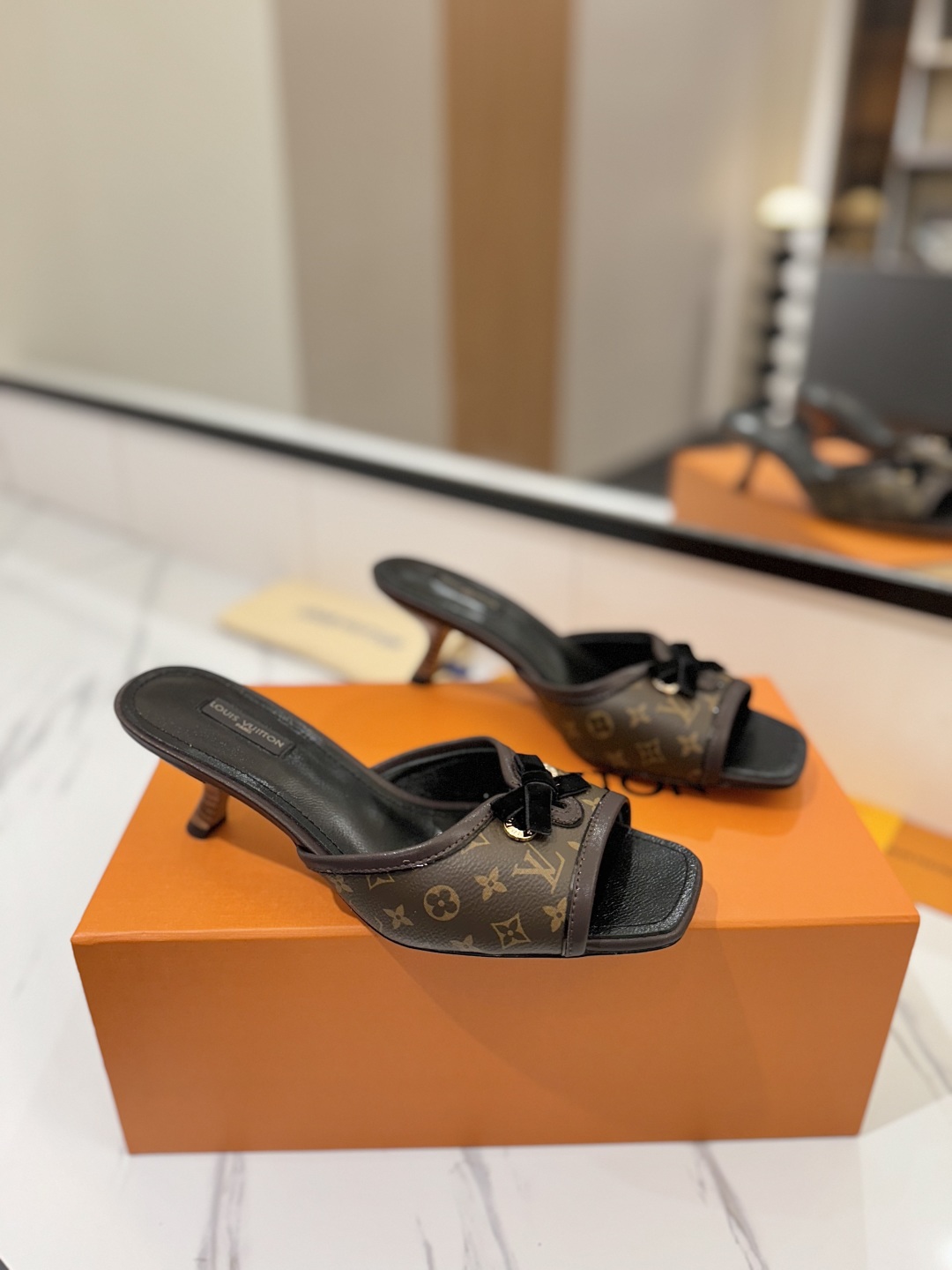 Louis Vuitton Women's Monogram Canvas Heeled Sandals Slides Size 35-40 1 cmp i1739784933074 5894 0 0