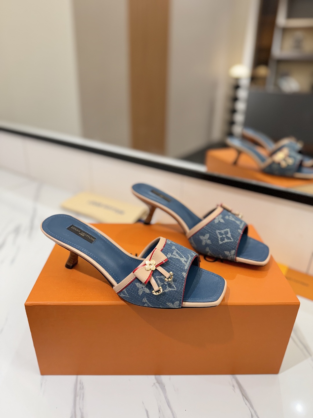 Louis Vuitton Women's Blue Denim Monogrammed Beaubourg Mule Slides Sandals 2 cmp i1739785250662 1540 0 0