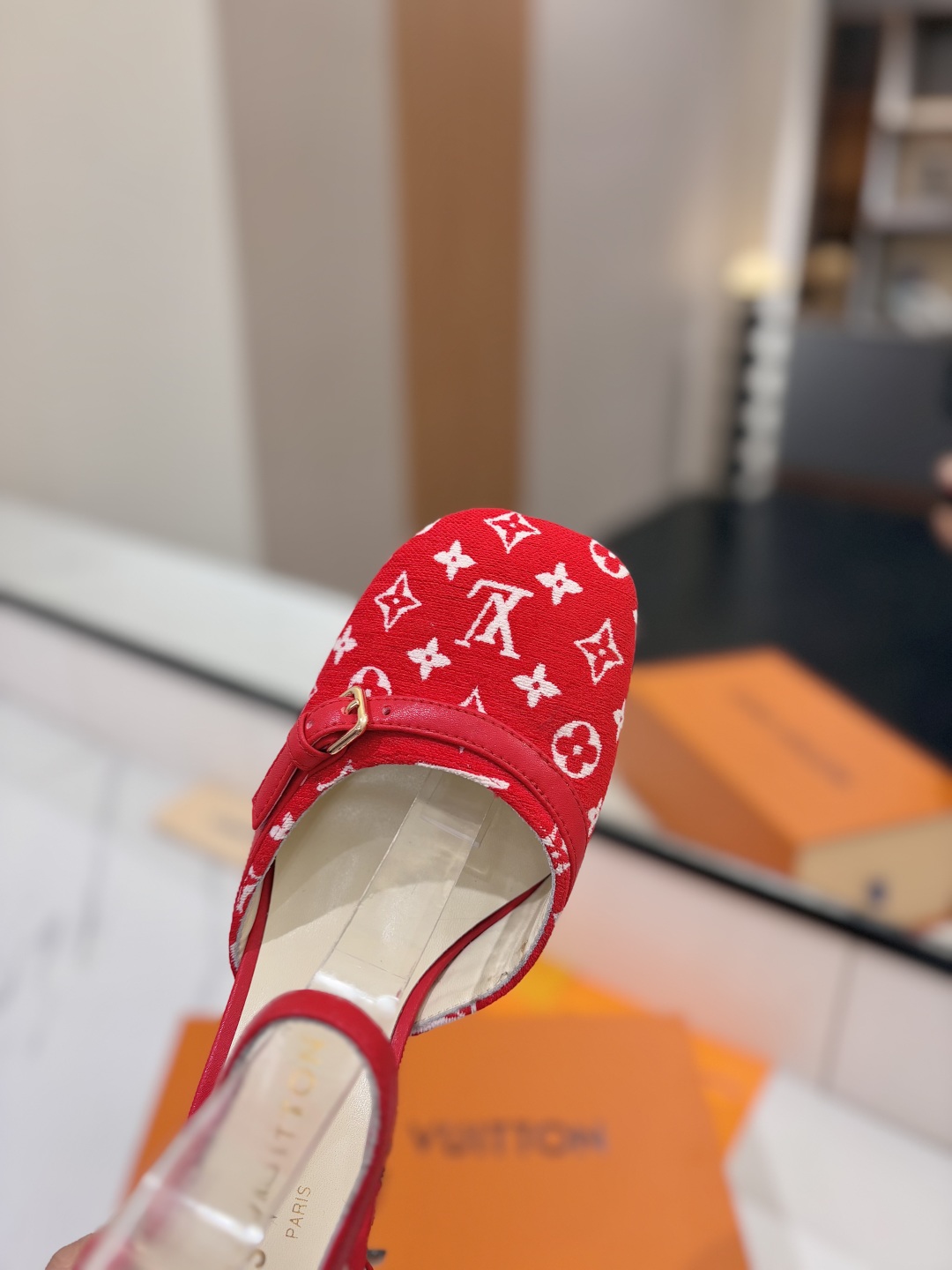 Louis Vuitton Women's Red Monogram Ankle Strap Heeled Pumps Size 35-40 7 cmp i1740656663144 9185 0 5