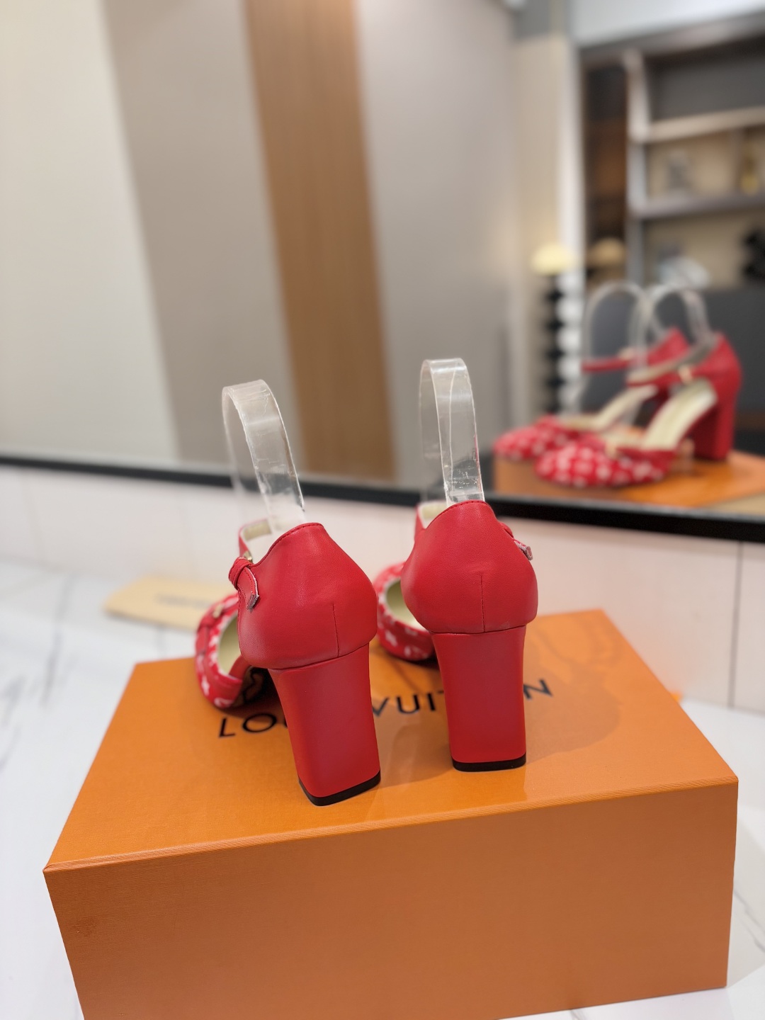 Louis Vuitton Women's Red Monogram Ankle Strap Heeled Pumps Size 35-40 9 cmp i1740656663149 8178 0 7