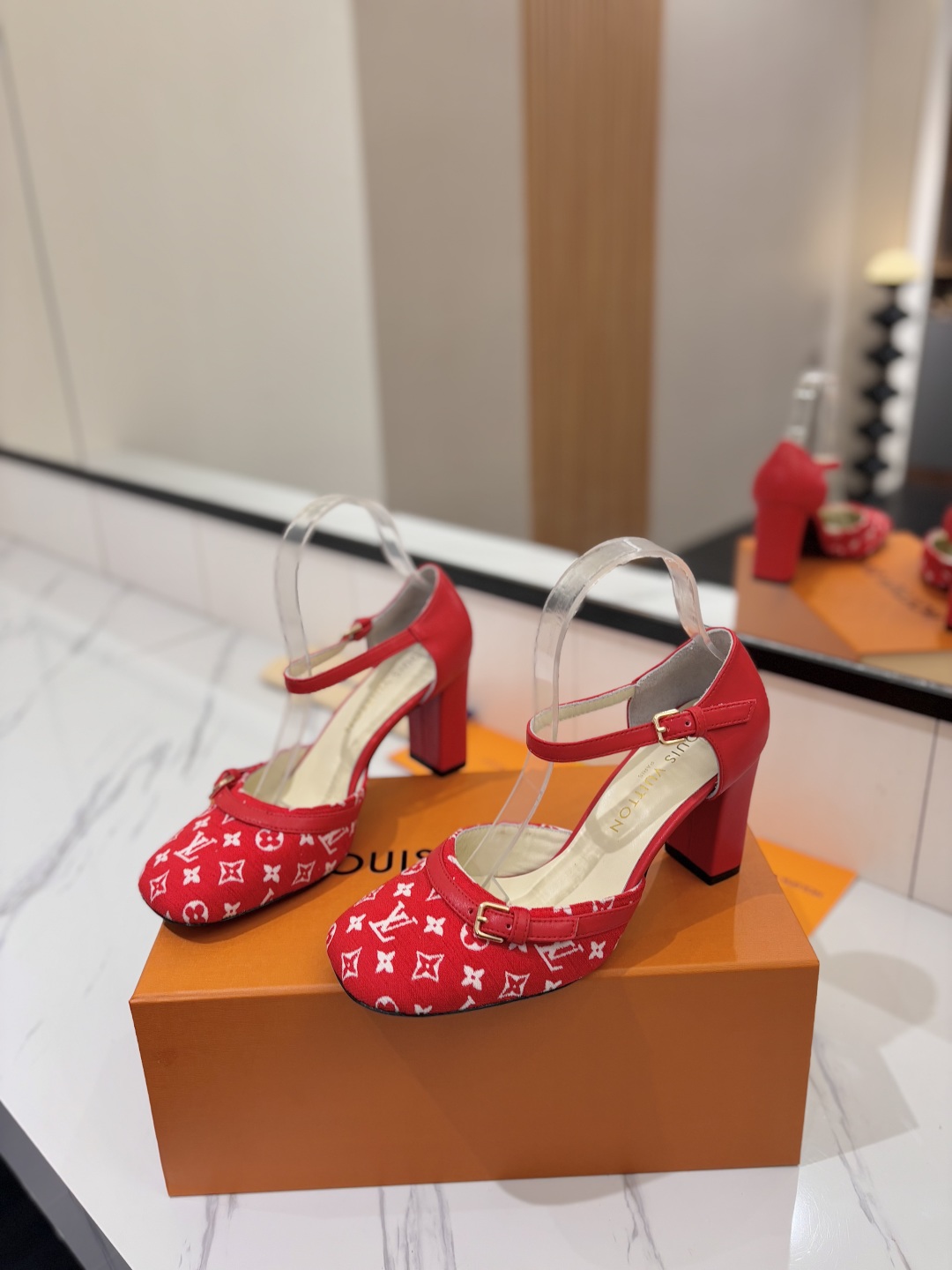 Louis Vuitton Women's Red Monogram Ankle Strap Heeled Pumps Size 35-40 3 cmp i1740656663150 2587 0 1