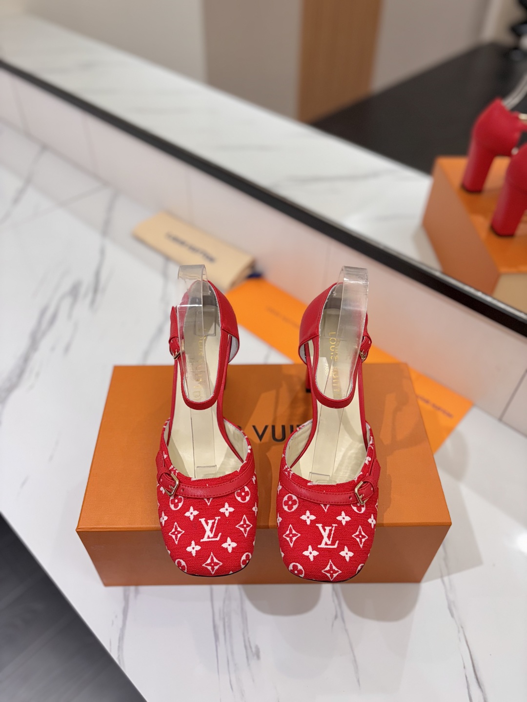 Louis Vuitton Women's Red Monogram Ankle Strap Heeled Pumps Size 35-40 4 cmp i1740656677229 4003 0 2