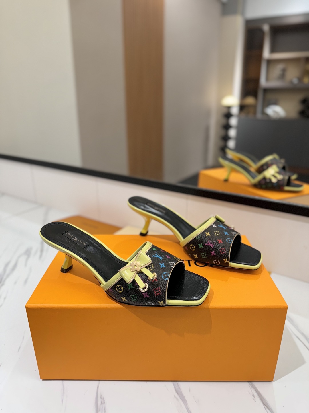 Louis Vuitton Women's Monogram Print Heeled Sandals Slides Slippers Size 35-40 1 cmp i1748122609045 1665 0 0