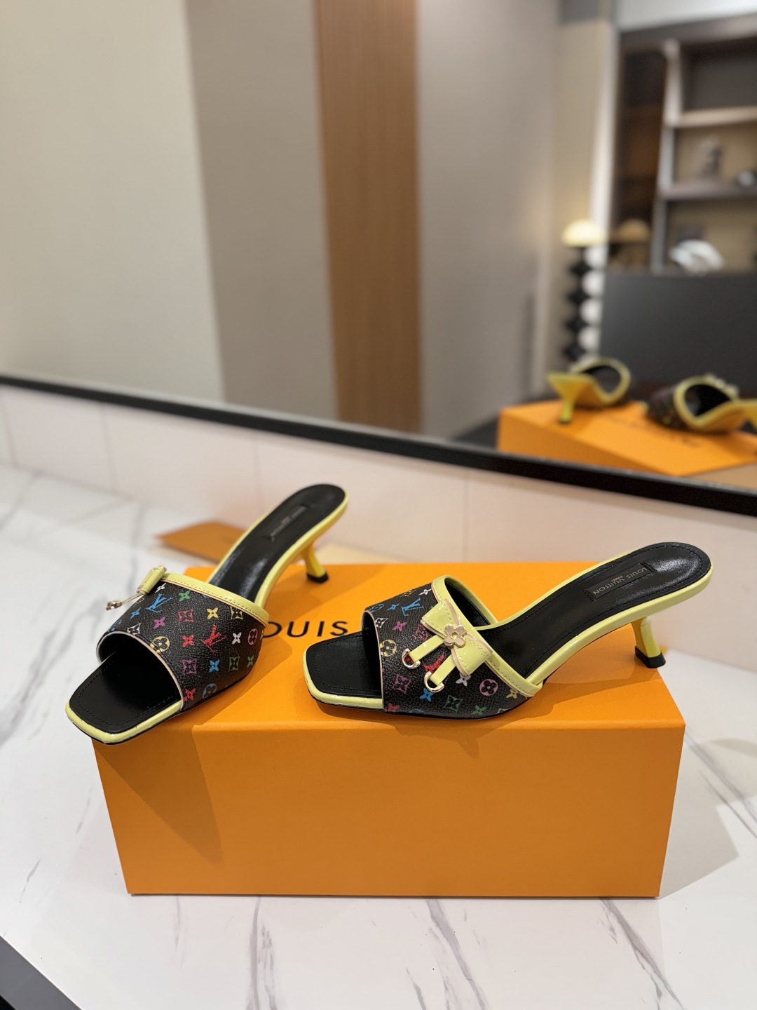 Louis Vuitton Women's Monogram Print Heeled Sandals Slides Slippers Size 35-40 6 cmp i1748122609046 4822 0 5