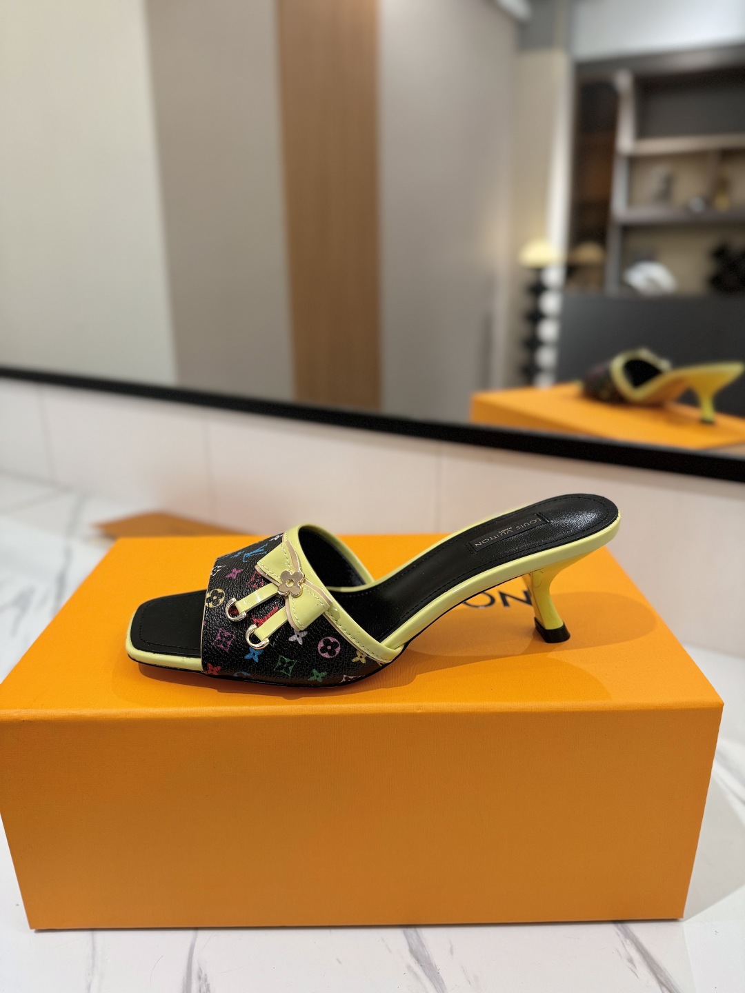 Louis Vuitton Women's Monogram Print Heeled Sandals Slides Slippers Size 35-40 4 cmp i1748122609047 6882 0 3