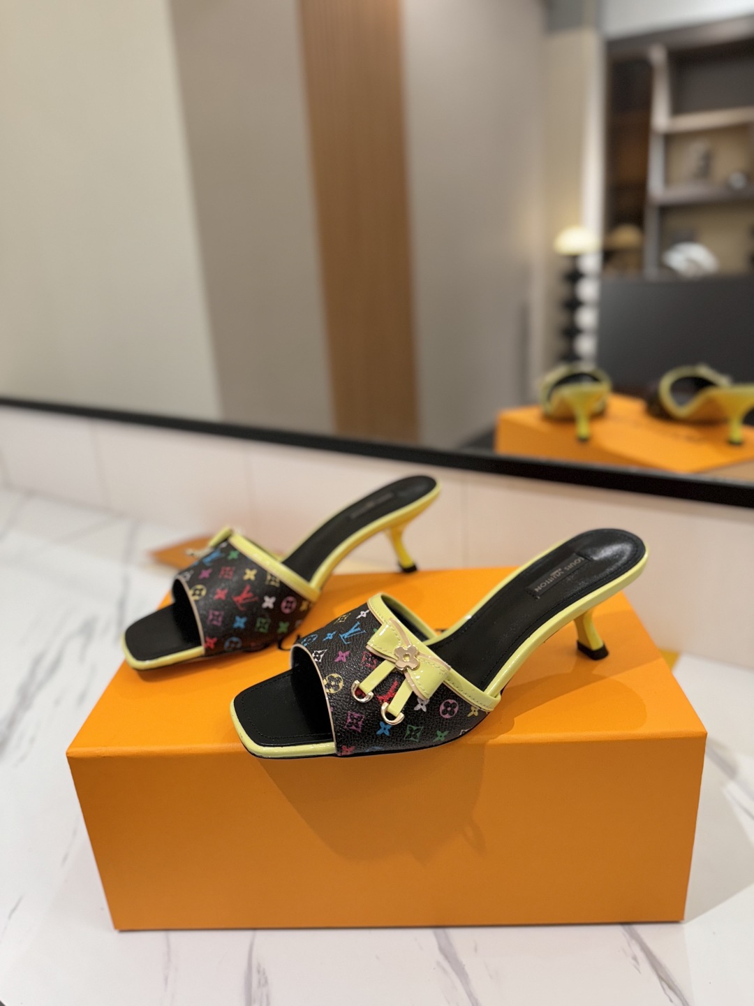 Louis Vuitton Women's Monogram Print Heeled Sandals Slides Slippers Size 35-40 2 cmp i1748122665749 7109 0 1