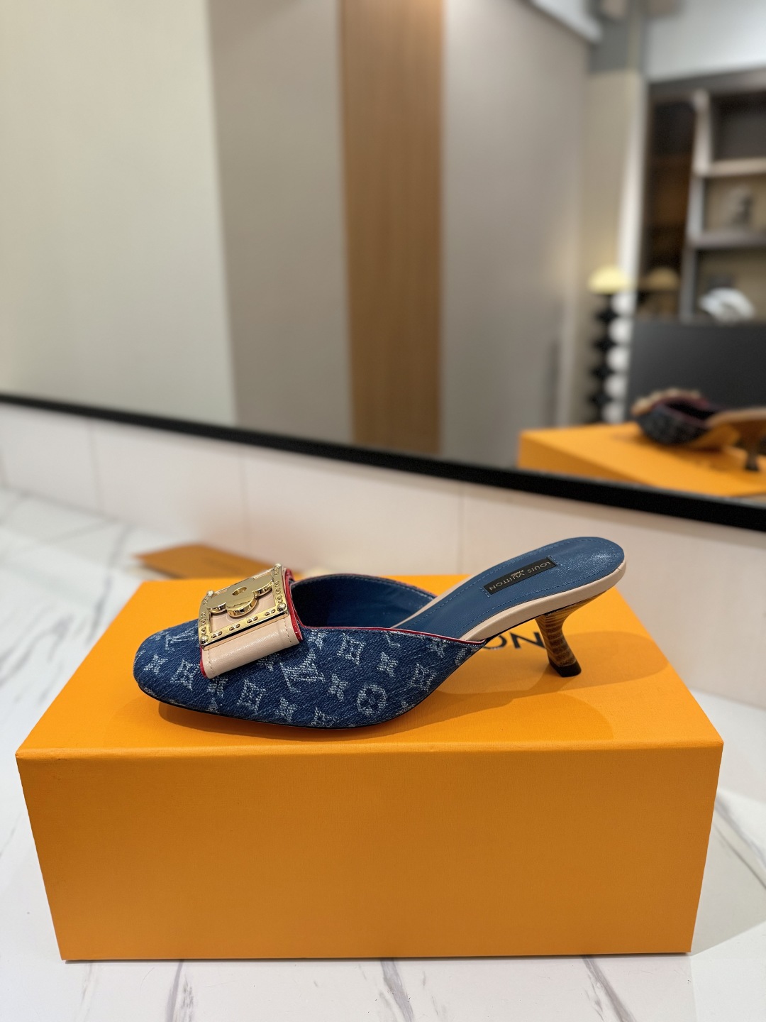 Louis Vuitton Women's Blue Denim Monogram Lock It Mule Sandal Slides 5 cmp i1748123142878 8997 0 0
