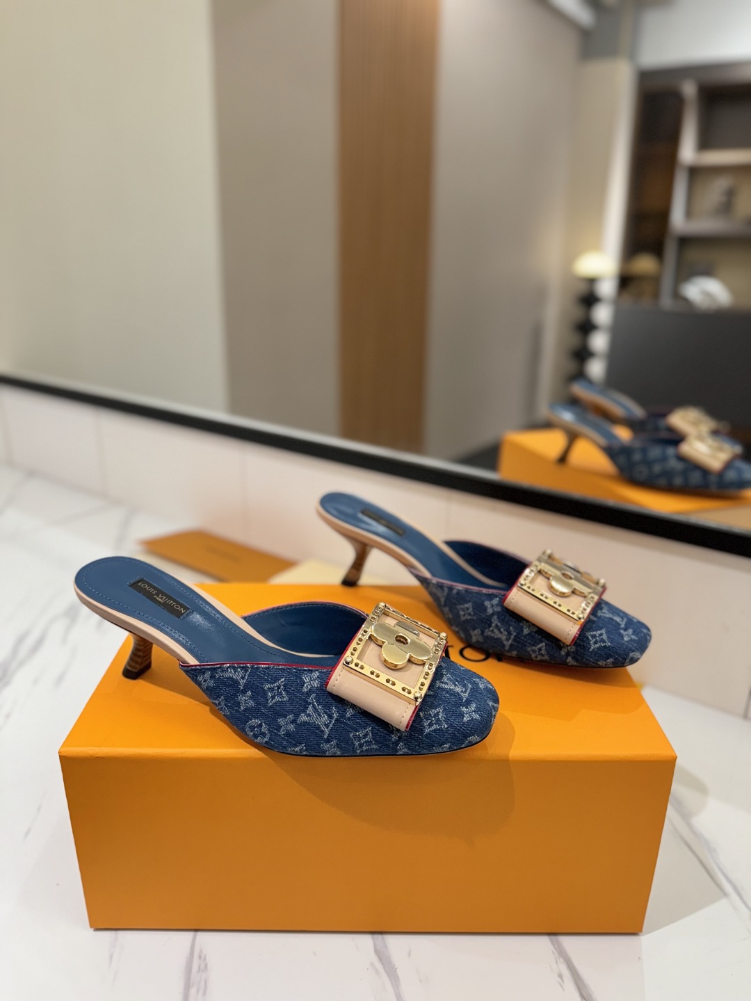 Louis Vuitton Women's Blue Denim Monogram Lock It Mule Sandal Slides 2 cmp i1748123188084 9997 0 0