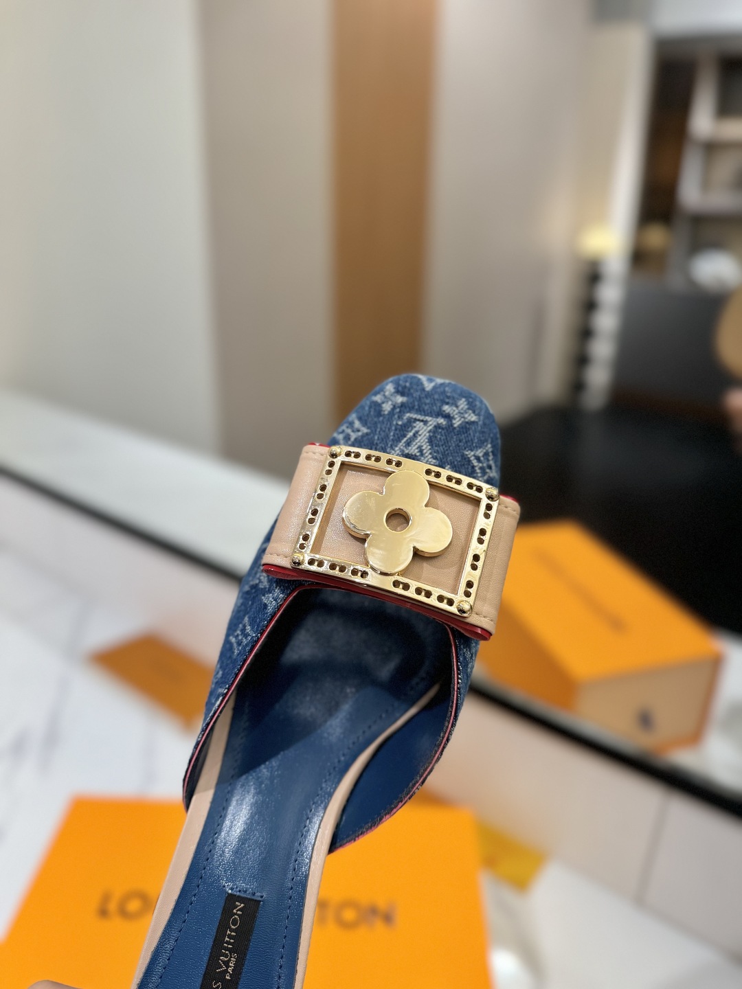 Louis Vuitton Women's Blue Denim Monogram Lock It Mule Sandal Slides 9 cmp i1748123188085 7697 0 7