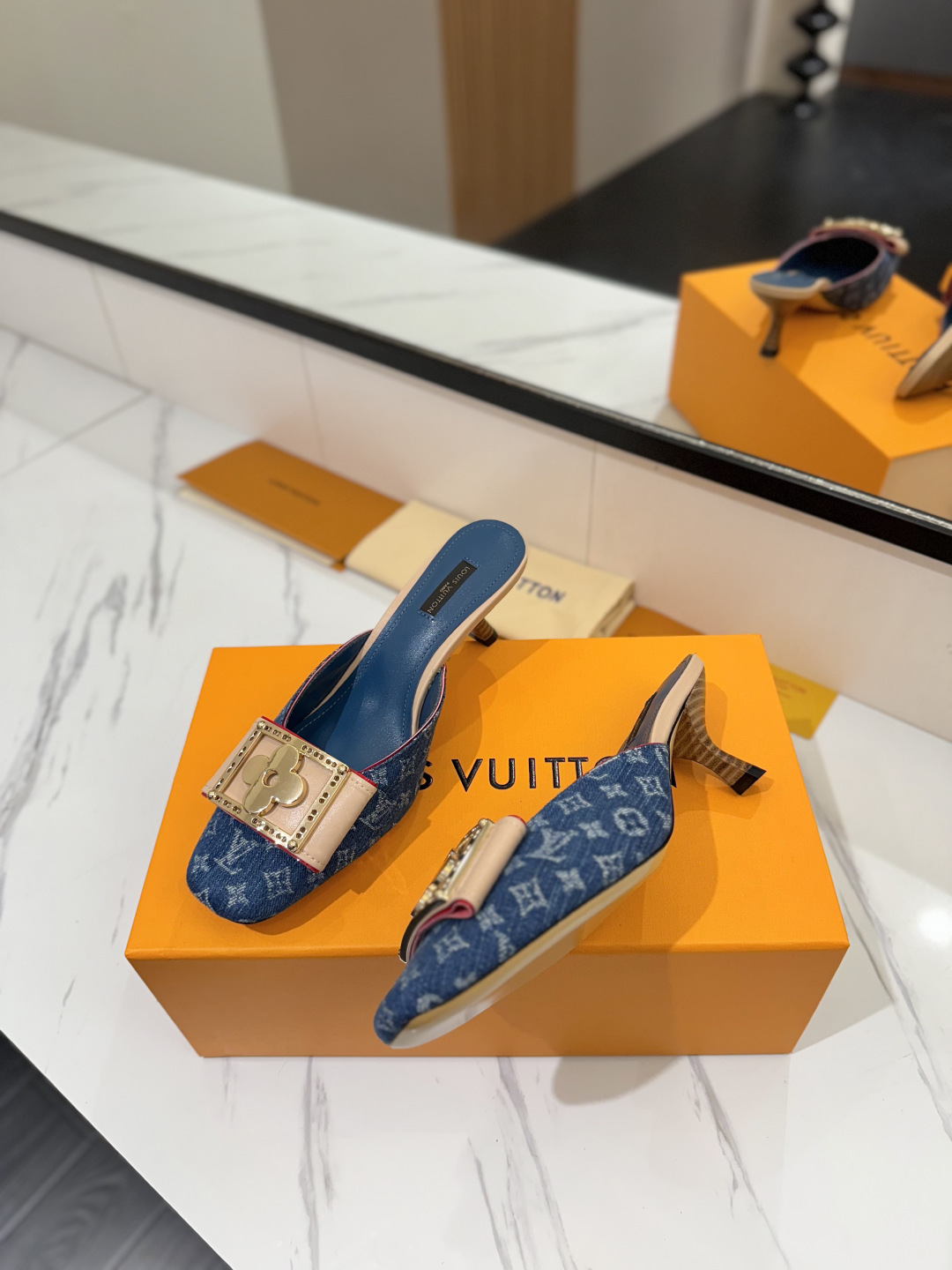 Louis Vuitton Women's Blue Denim Monogram Lock It Mule Sandal Slides 6 cmp i1748123188086 2945 0 4
