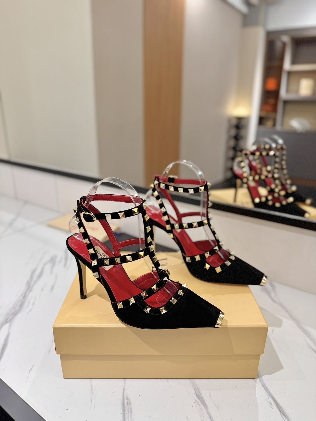 Valentino Black Studded Cage Pumps